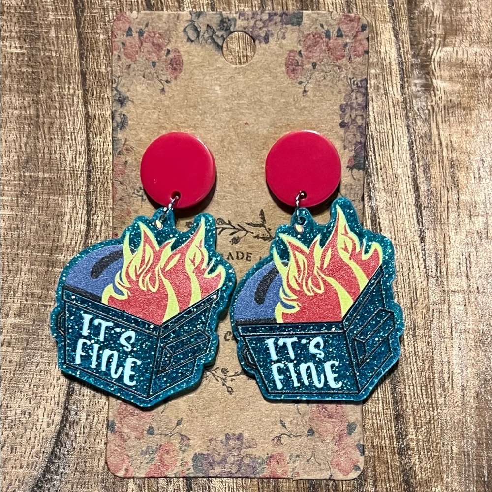 Red and Blue 'It's Fine' Earrings